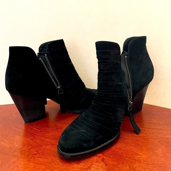 Paul Green Ankle Boots women booties Malibu Sliced Zip Black nubuck heel US 8 - Picture 1 of 17
